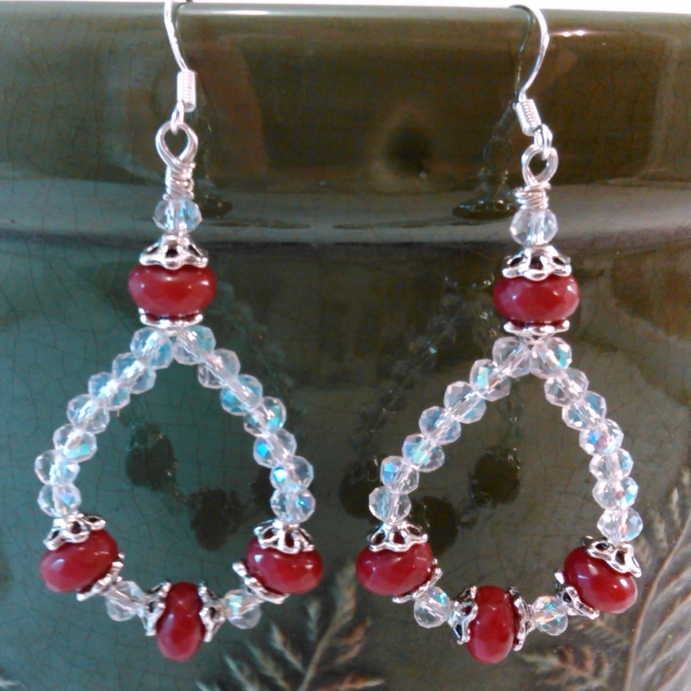 Ruby and Crystal Earrings Handmade